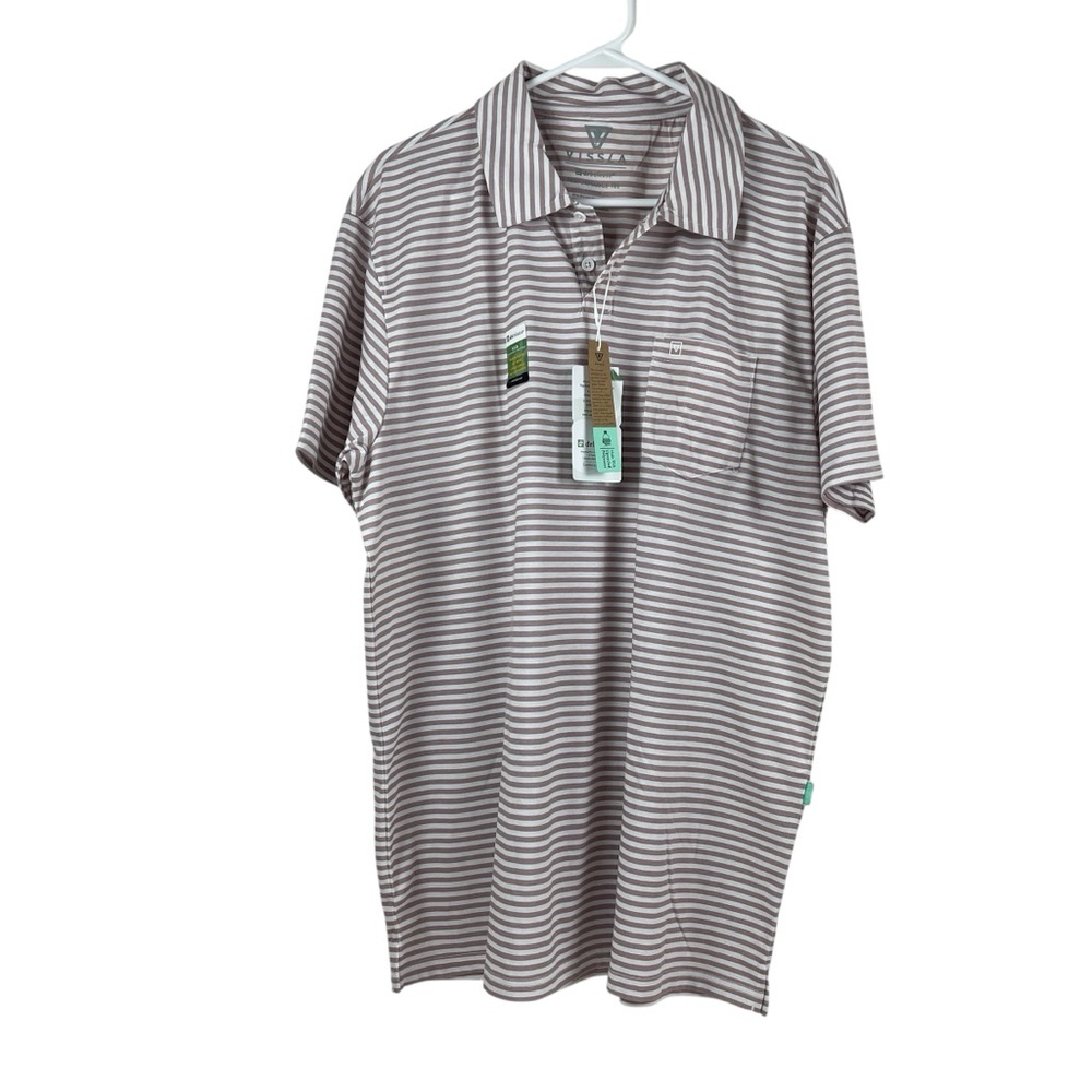 Vissla Polo Eco Hy-Lite Mauve Striped Short Sleeve Golf Shirt Men’s Size XL NWT
